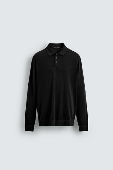 KNIT COTTON-SILK POLO SHIRT - Black by Zara