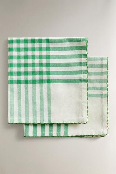 PACK OF CHECK DYED COTTON NAPKINS (PACK OF 2) - Green by Zara