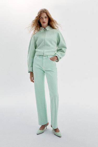 Z1975 HIGH-WAIST REGULAR LONG-LENGTH JEANS - Light mint green by Zara - Image 0