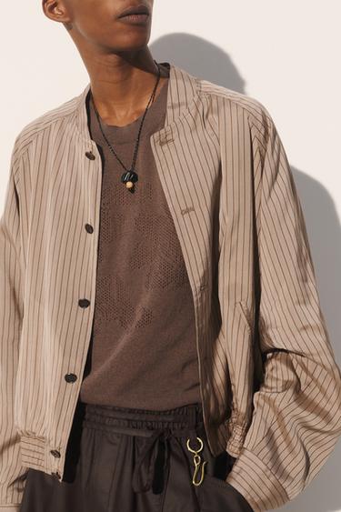 CROPPED FIT STRIPED VISCOSE - CUPRO BOMBER JACKET - striped by Zara