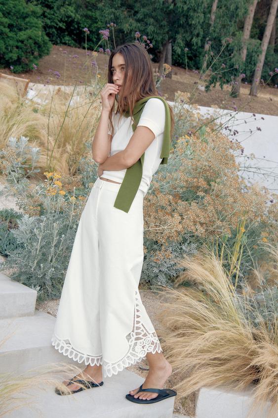 ZW COLLECTION EMBROIDERED TROUSERS - Oyster-white by Zara - Image 0