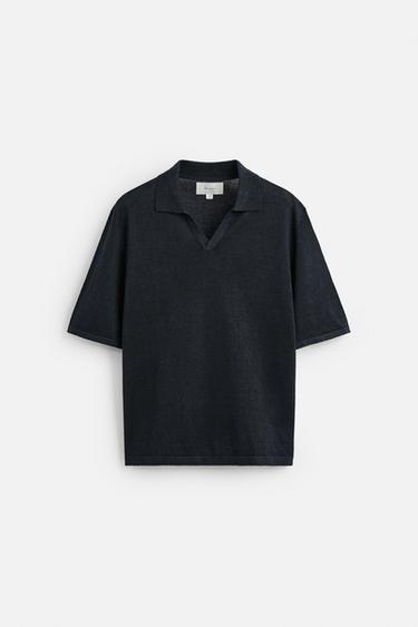 100% HEMP KNIT POLO SHIRT - Navy blue by Zara