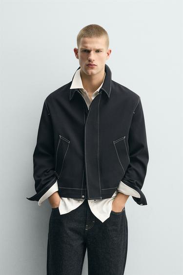 CONTRAST TOPSTITCHING OVERSHIRT - Dark navy by Zara