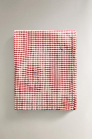 CHILDREN'S EMBROIDERED CHECK COTTON TABLECLOTH - Red by Zara