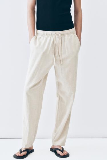 COTTON/LINEN RELAXED FIT TROUSERS - Light beige by Zara