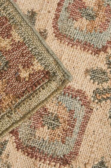 FLORAL PRINT JUTE RUG - Pink by Zara