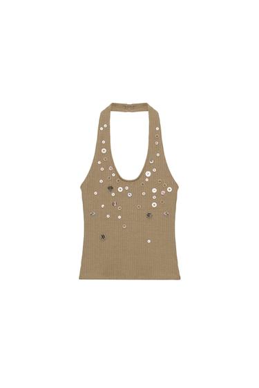 RIBBED BUTTON TOP - Olive green by Zara