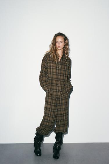 OVERSIZE CHECK SHIRT - Light brown by Zara
