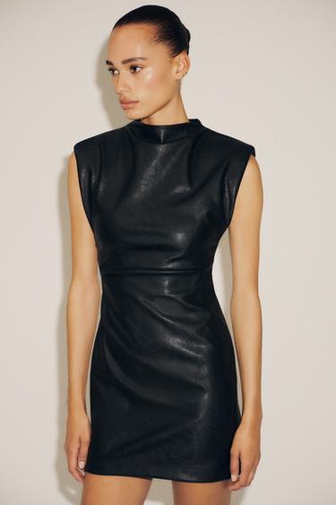 FAUX LEATHER SHORT DRESS WITH SHOULDER PADS - Black by Zara