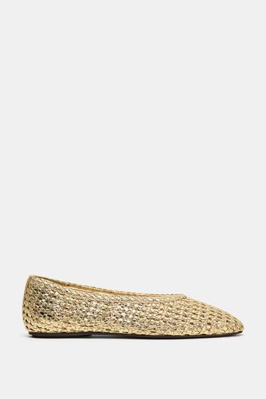 METALLIC BRAIDED EFFECT BALLET FLATS - Gold by Zara