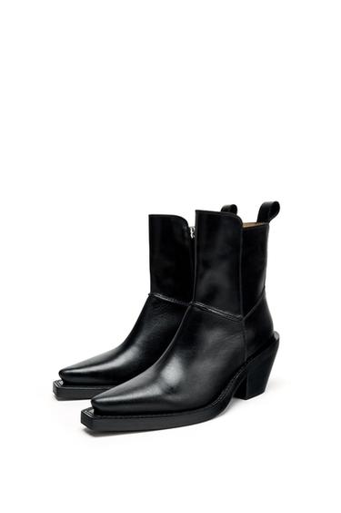 LIMITED EDITION LEATHER COWBOY ANKLE BOOTS - Black by Zara
