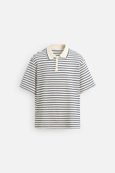 STRIPED JACQUARD POLO SHIRT - Ecru / Navy by Zara