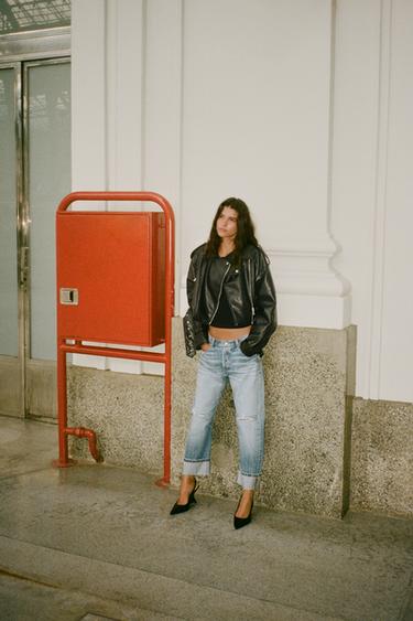 LEATHER EFFECT CROPPED BIKER JACKET - Black by Zara
