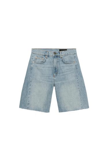 ZW COLLECTION RELAXED FIT MID-WAIST DENIM BERMUDA SHORTS - Light blue by Zara