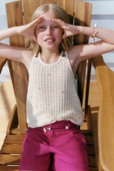 BEADED KNIT TOP - Ecru by Zara