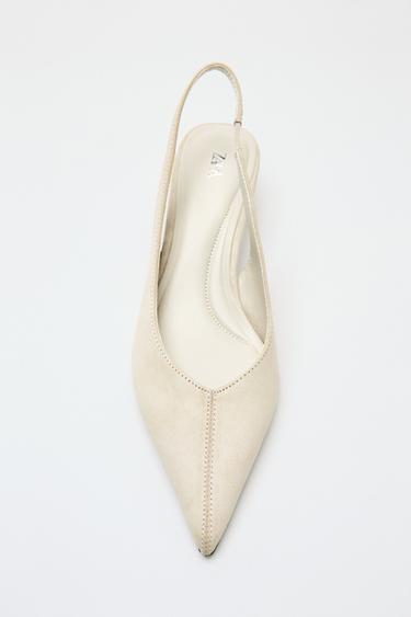 LEATHER KITTEN HEEL SLINGBACK SHOES - white by Zara
