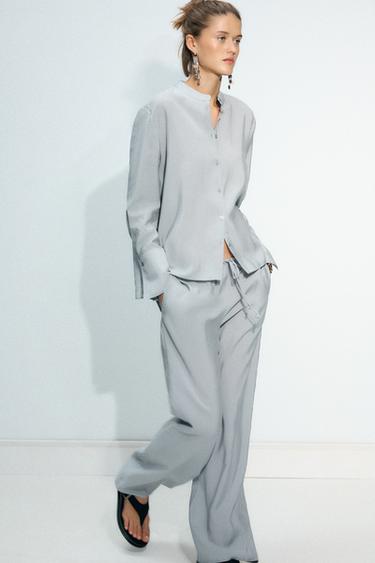 ZW COLLECTION FLOWING TROUSERS - Blue / Grey by Zara