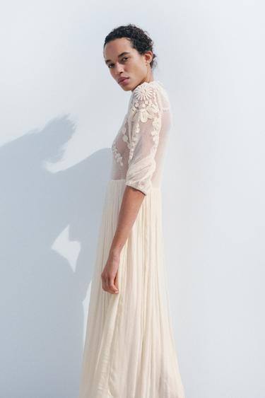 ZW COLLECTION CONTRAST EMBROIDERED DRESS - Ecru by Zara - Image 0