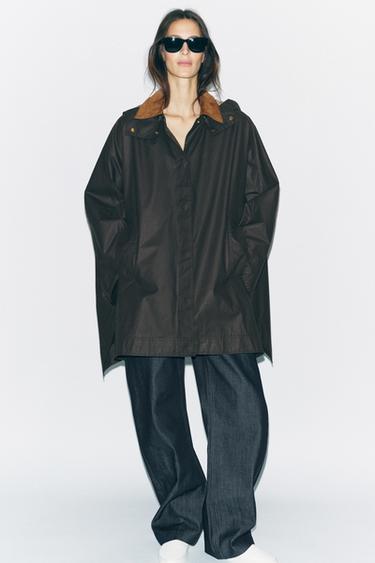WAXED CAPE WITH CORDUROY COLLAR ZW COLLECTION - Chocolate by Zara - Image 0
