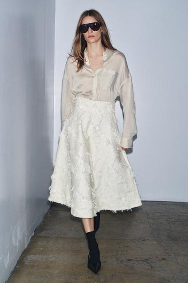 ZW COLLECTION STRUCTURED MIDI SKIRT - Ecru by Zara