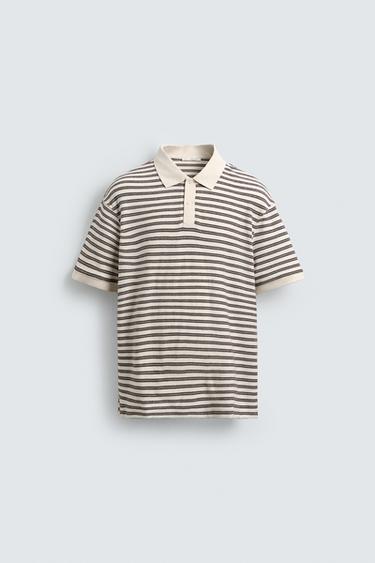 REGULAR FIT STRIPED JACQUARD POLO SHIRT - Ecru / Navy by Zara