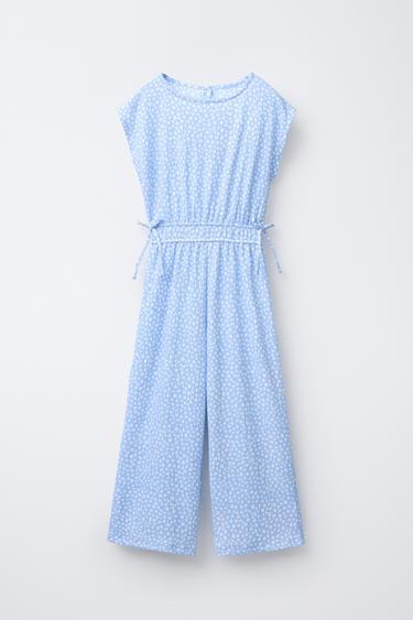 LONG TEXTURED PRINT JUMPSUIT - Sky blue by Zara