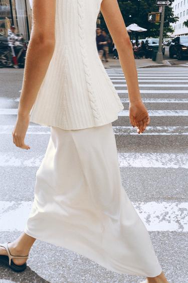 SATIN MIDI SKIRT - Ecru by Zara