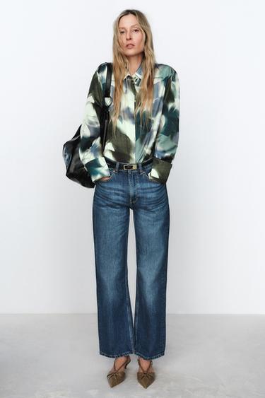 PRINTED SATIN SHIRT - Green / Ecru by Zara - Image 0