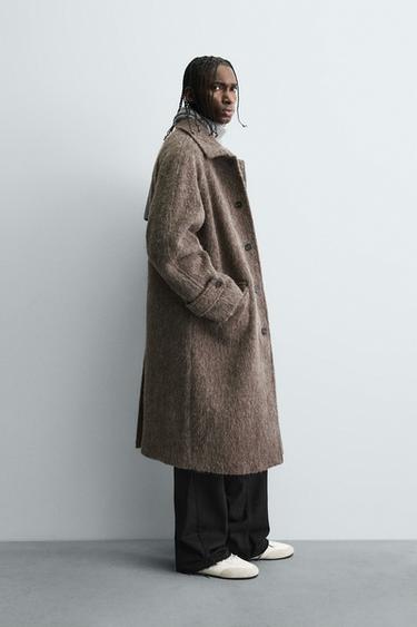 COAT WITH FAUX FUR WOOL BLEND - Sand / Marl by Zara