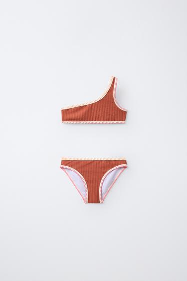 6–14 YEARS | SEERSUCKER BIKINI WITH CONTRAST PIPING - Brick by Zara