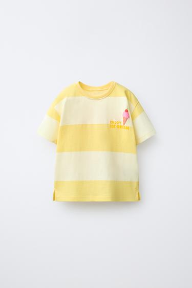 STRIPED T-SHIRT WITH RAISED FRUIT PRINT - Light yellow by Zara