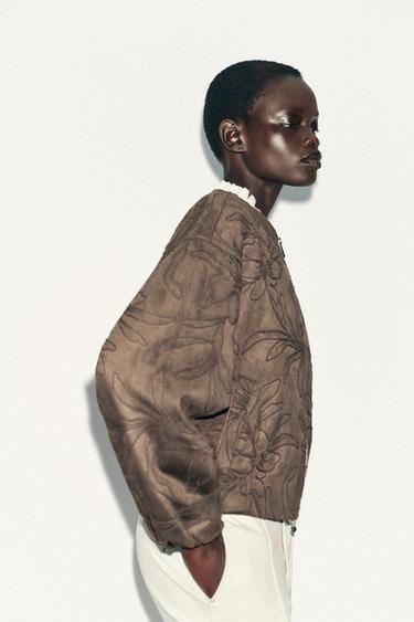 EMBROIDERED FAUX SUEDE BOMBER JACKET - Khaki by Zara
