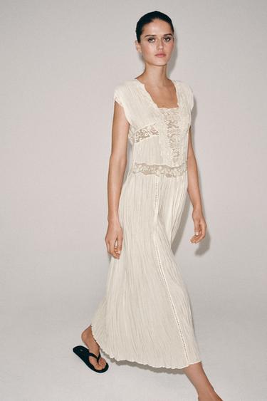 ZW COLLECTION PLEATED LACE DRESS - Ecru by Zara