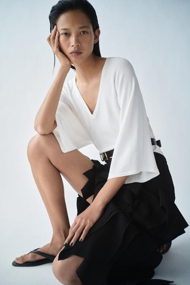 FLUID V-NECK KNIT JUMPER - White by Zara