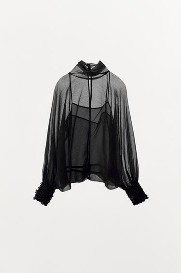 ZW COLLECTION SEMI-SHEER BLOUSE - Black by Zara