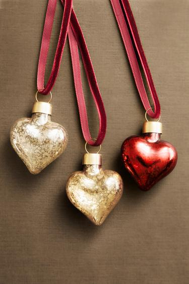 PACK OF MINI HEART CHRISTMAS TREE DECORATIONS (PACK OF 3) - Gold / Silver by Zara