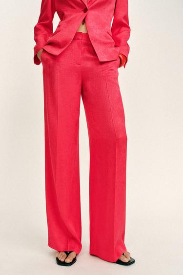 JACQUARD STRAIGHT-LEG TROUSERS - Raspberry by Zara