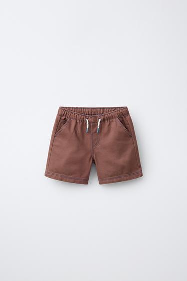 CONTRAST TOPSTITCHING BERMUDA SHORTS - Brown by Zara