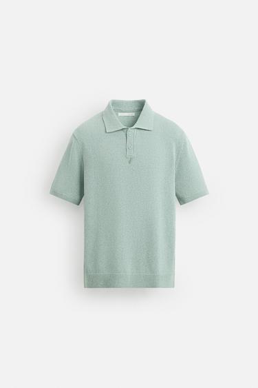 TEXTURED KNIT POLO SHIRT - Light blue by Zara
