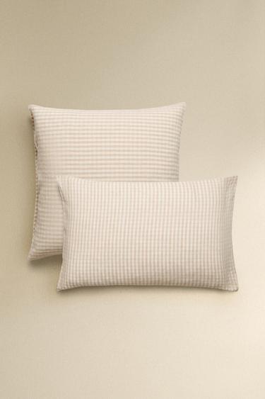 DYED THREAD CHECK PILLOWCASE - Light beige by Zara - Image 0