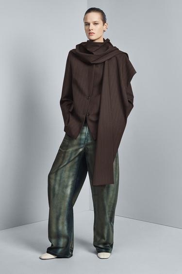 ZW COLLECTION LIMITED EDITION PINSTRIPE BLAZER WITH SCARF - Brown Stripes by Zara