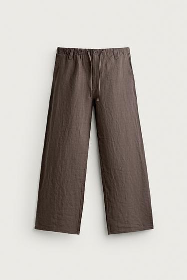 100% LINEN RELAXED FIT TROUSERS - Brown / Taupe by Zara