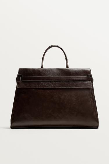 LEATHER HANDBAG - Brown by Zara