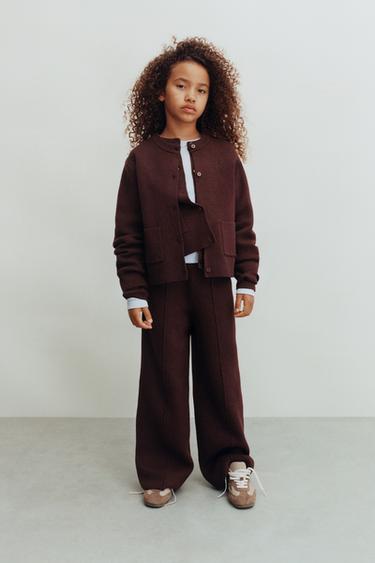 WIDE-LEG KNIT TROUSERS - Burgundy by Zara