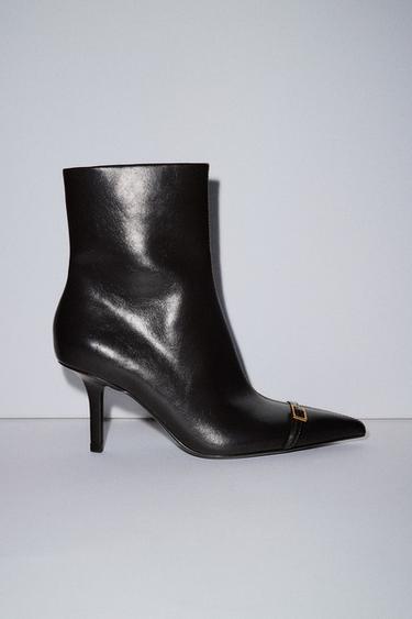 STILETTO HEEL ANKLE BOOTS WITH BUCKLE - Brown by Zara