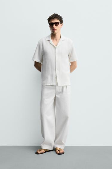 REGULAR FIT STRIPED JACQUARD SHIRT - Oyster-white by Zara