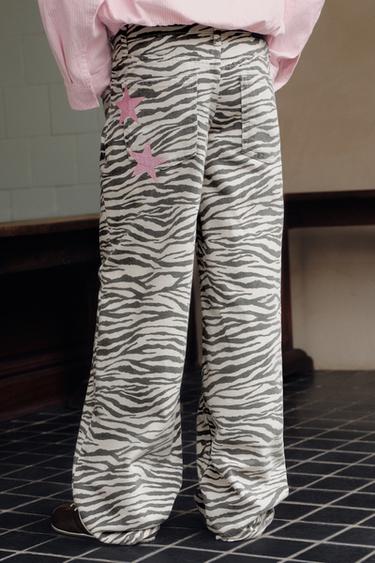 ZEBRA PRINT WIDE-LEG JEANS - Grey marl by Zara