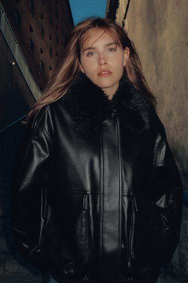JACKET WITH DETACHABLE FAUX FUR COLLAR - Black by Zara