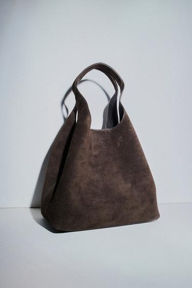 LEATHER MINI TOTE BAG - Dark brown by Zara