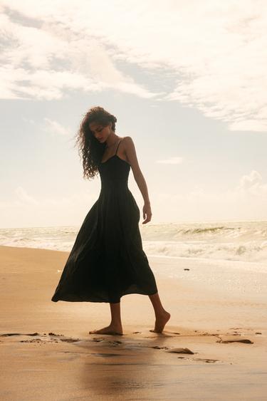 FLOWING MIDI DRESS WITH ELASTICATED DETAIL - Black by Zara